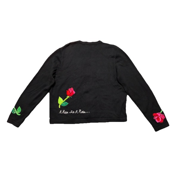 Just B Cardigan Women's M Black White Floral Roses Embroidered Beaded Y2K‎ - Picture 3 of 16
